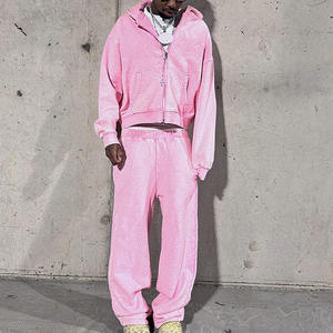 Custom Solid Streetwear Men 400gsm Heavyweight Boxy <b>Zip</b> <b>up</b> <b>Hoodie</b> and Pants Set Acid Washed Sweatsuit Men Tracksuit - Product Image 3