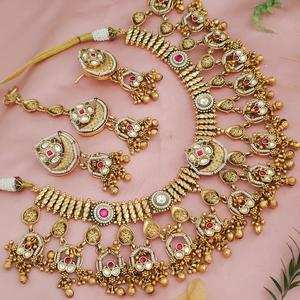 Designer Gold Finish Premium Quality <b>Necklace</b> with Earrings And Tikka for Women Designer Jewelry for Wedding Wear Collection - Product Image 1