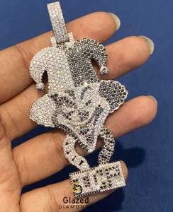 Colgante de plata de ley 925 con diamantes de moissanita en blanco y negro estilo Hip Hop para hombre, diseño de Joker/Clown de dibujos animados ICP Iced Out - Product Image 6