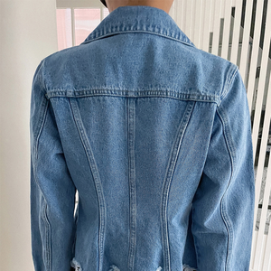 Veste en jean pour femme, coupe slim, style vintage, décontractée, logo personnalisé, manches longues, jean vintage lavé, printemps automne 2024 - Product Image 5