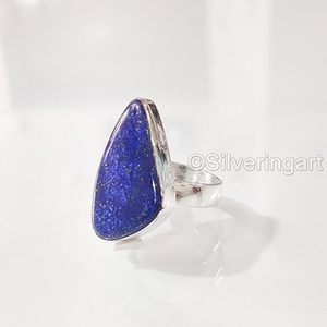 Bague pour femme en lapis-lazuli naturel, pierre de naissance authentique, bague bohème, bijoux faits à la main pour Noël, bague en argent sterling 925 - Product Image 2