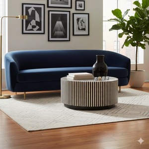 Premium Eco-Friendly Black Bone Inlay Round Coffee Table Handmade Waterproof Modern <b>Furniture</b> for <b>Home</b> <b>and</b> Office <b>Decor</b> - Product Image 2