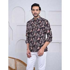 Kurta court en coton imprimé décontracté pour hommes avec manches longues - Product Image 4