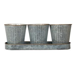 Decorative Round Shape Flower Pot <b>Metal</b> Planter <b>Set</b> of 3 Embossed Design Galvanized Silver <b>Metal</b> Planter - Product Image 4