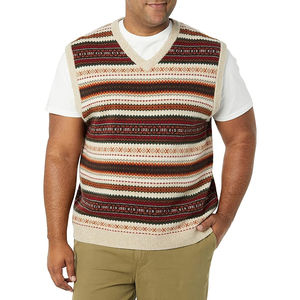 Trending Unisex Relax Fit V-Neck Vest <b>Cardigan</b> <b>Sweaters</b> Breathable Anti-Shrink Anti-Wrinkle Striped Pattern Knitted Casual - Product Image 1