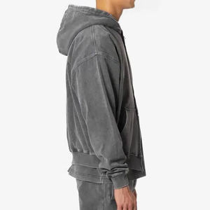 Otoño Invierno hombres Full Zip Acid Wash Hoodie Warm Fleece Streetwear Casual 100% algodón transpirable en diferentes tamaños y colores - Product Image 6