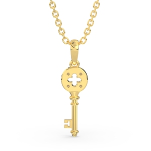 Collier pendentif personnalisé de haute qualité en or jaune 10 carats en forme de clé CZ Zircon cadeau vintage taille brillant pour les femmes bijoux Calista - Product Image 5