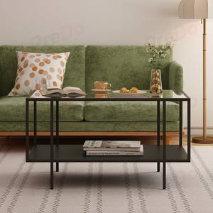 โต๊ะกาแฟ / โต๊ะเหล็กทรงสี่เหลี่ยมทันสมัย ​​โครงเหล็กสไตล์ยุโรป ท็อปกระจก เฟอร์นิเจอร์ห้องนั่งเล่น ปรับความสูงได้พรีโด - Product Image 2