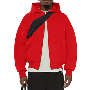 Fabricant de sweats à capuche d'hiver en molleton à impression numérique de couleur rouge personnalisée, sweats à capuche courts en coton 100% pour hommes - Product Image 1