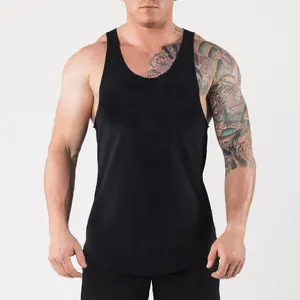 Kaus Tank Top Gym latihan pria, baju Dalaman Singlet kebugaran warna polos, katun hitam untuk lelaki