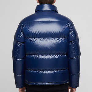 Veste matelassée pour homme en gros, couleurs marine, tissu léger, rembourrage en coton, motif uni, style zippé, capuche, veste à bulles - Product Image 6