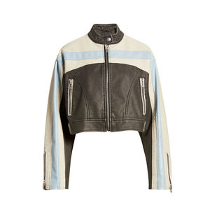 แจ็คเก็ตหนังครอปสำหรับผู้หญิงสินค้ามาใหม่เสื้อครอปหนังสีทึบดีไซน์ตามสั่งสำหรับผู้หญิง - Product Image 2