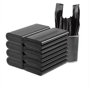 Bolsas de basura domésticas de plástico desechables extra gruesas tipo chaleco, negras, con asa, para cubos de pintura y agua, al por mayor - Product Image 1