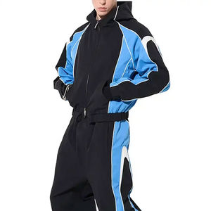 Cremallera Soft Shell 2 piezas Set Hombres con ribete Puños elásticos Unisex Nylon Windbreaker Chándal conjunto de dos piezas de longitud completa - Product Image 1