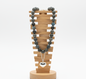 Collar con cuentas de piedra labradorita 925 de plata de 18 pulgadas para mujer, diseño geométrico anudado a mano, accesorio de moda, regalo - Product Image 1