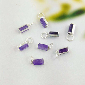 February Birthstone Pendant <b>Charms</b> Tiny 8x4mm Baguette Prong Set Amethyst Quartz Gold Plated Sterling Silver for Jewelry Gifts - Product Image 3