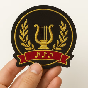Handmade Custom Gold Wire Crest Elegant Bullion Embroidered Eco-Friendly Nickel-Free Badge for Choir Music Societies Safety-<b>Pin</b> - Product Image 3