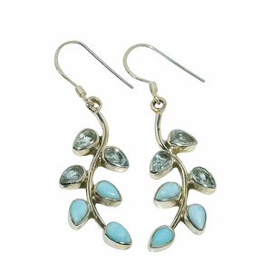 Nouvelle arrivée 925 boucles d'oreilles pendantes en argent Sterling bijoux fins topaze bleue naturelle Larimar concepteur de pierres précieuses pour la fête de mariage - Product Image 2