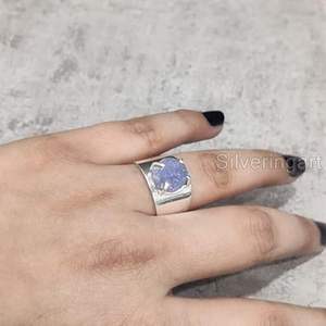 Bague pour femme en Tanzanite naturelle, pierre de naissance de décembre, large bande, bijoux faits à la main, argent sterling 925 - Product Image 1