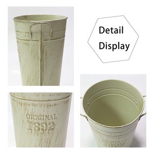 ถังโลหะใส่ดอกไม้สีขาวสำหรับตกแต่งสวน,แจกันดอกไม้สำหรับบ้านไร่แจกันเหล็กตกแต่งสไตล์ฝรั่งเศส - Product Image 3