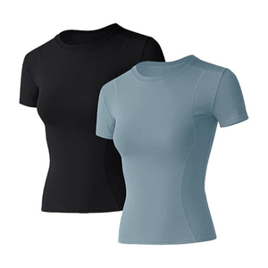 Lot de 3 chemises d'entraînement pour femmes, t-shirt de compression athlétique, hauts de gymnastique de yoga coupe sèche, vêtements de sport à manches courtes - Product Image 1