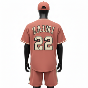 Ensemble short de baseball pour homme, jersey en polyester mesh de haute qualité, doux et respirant, couleur rose, logo brodé, ensemble short pour homme - Product Image 2