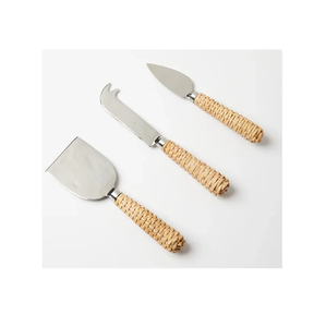 Set de Couteaux à Fromage en Acier Inoxydable, Argenterie, Manche en Rotin, Design Unique, 4 Pièces - Product Image 2