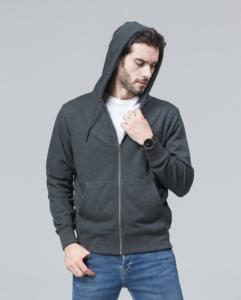 Sudadera gris vintage con hombros descubiertos de buena calidad al por mayor sudaderas con cremallera y bolsillo de algodón pesado bordadas para hombre - Product Image 1