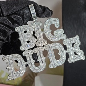 Excellent Quality Stainless Steel Iced Out Custom Baguette Letter Pendant Rope Chain Hip Hop Moissanite Name Necklace - Product Image 2