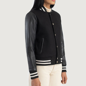 Chaqueta Universitaria para Mujer con Logotipo Personalizado al por Mayor, Chaqueta Universitaria de Béisbol de Manga Larga de Tela de Punto para Mujer en Venta - Product Image 3