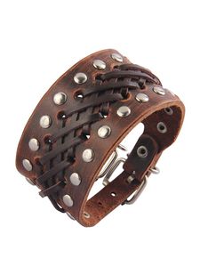 Vintage Retro Wide Leather <b>Bracelet</b> Wristbands Brown Hippie Braided <b>Charm</b> Bangle Cuff Buckle Unisex Biker Casual Fashion Jewelry - Product Image 2