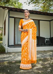 Meilleur tissu vêtements ethniques bonne qualité nouveau 2023 Designer doux Banarasi Saree avec chemisier avec imprimé travail à bas prix - Product Image 3