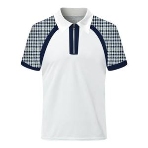 Vêtements pour hommes de haute qualité T-shirt Polo Polo de golf avec logo brodé personnalisé blanc avec manches contrastées bleu marine T-shirt pour hommes - Product Image 3