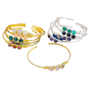 <b>Boho</b> Style Gold & Silver Plated Wrap <b>Bracelets</b> with Colorful Stone Accents Fashionable Resale Jewelry - Product Image 2