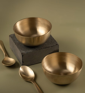 Ensemble de 2 bols de service en laiton poli de qualité supérieure, écologiques, de différentes tailles, design rond, pour fruits - Product Image 2