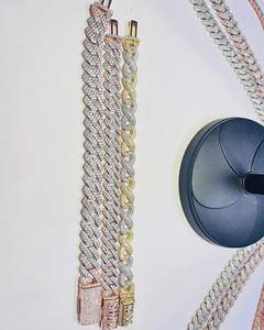 <b>VVS</b> <b>Diamond</b> 2rows 8mm 10mm 12mm 14mm S925 Silver Gold Plated Peace Cuban Link <b>Chain</b> Necklace - Product Image 3