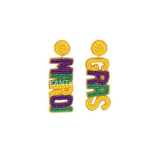 Pendientes de Fiesta con Cuentas de Mardi Gras, Pendientes Largos Coloridos Hechos a Mano para Mujer - Product Image 3