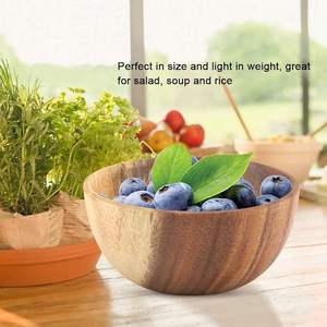 Bol en bois massif naturel fait à la main, grand bol rond classique en bois d'acacia pour la soupe à salade, (16x7 cm / 6.3x2.8 pouces) - Product Image 4