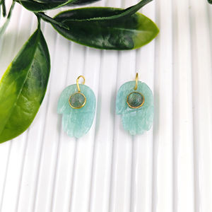 Arco Iris piedra lunar Hamsa tallado a mano colgante hecho a mano tallado a mano forma de mano Colgante de Piedra natal con lazo de plata 925 encanto de piedra natal - Product Image 3