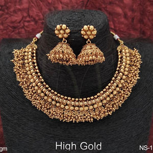 Ensemble de collier court antique de style sud, plaqué or, pour mariage, bijoux anciens - Product Image 1