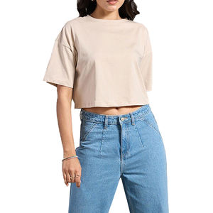 Premium Quality <b>Summer</b> Hip Hop Soft Cotton Blank Crop Oversize <b>T</b>-<b>Shirt</b> <b>Ladies</b> Logo Custom Quick Dry Women's - Product Image 1