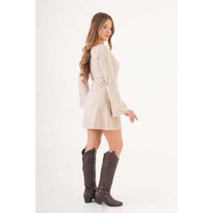 Vestido Midi Lustrin para Mujer, Color Beige Piedra, Tejido de Punto Acanalado con Adornos, Ropa de Moda Elegante al por Mayor para Uso Diario - Product Image 5