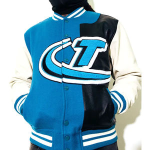 Chaquetas con letras de béisbol de chenilla bordadas de lana personalizadas para hombre, manga de cuero en blanco Vintage, soporte de longitud larga con revestimiento frontal - Product Image 1