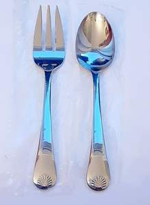 Juego de 2 tenedores metálicos al por mayor, cuchara y tenedor de acero inoxidable, cubiertos metálicos con la mejor calidad, juego de cubiertos planos. - Product Image 2