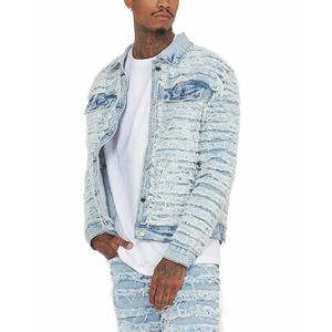 Vestes en jean de haute qualité pour hommes Veste en jean vintage en détresse Veste en jean coupe-vent coupe ajustée pour hommes - Product Image 6