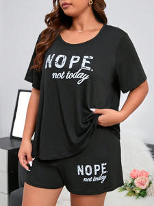 Vêtements de nuit populaires pour femmes de grande taille, imprimé de lettres, coupe ample, manches courtes avec short, ensembles de pyjamas pour femmes - Product Image 5