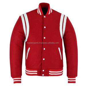 2026 OEM <b>Red</b> <b>Wool</b> Stand Collar Varsity Jacket Men's White Leather Trims Plus-Size Winter Heated - Product Image 1