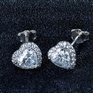 Bulk Wholesale Trendy 925 Sterling <b>Silver</b> Rhodium Plated Heart Cut Moissanite <b>Stud</b> Earrings with Claw Setting for Women & Unisex - Product Image 1