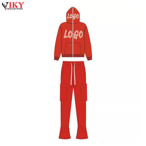 Chándal con cremallera completa para hombre, estampado de logotipo personalizado, conjunto de chándal con cremallera de cara completa para hombre, pantalones de chándal apilados y conjuntos de Sudadera con capucha - Product Image 2