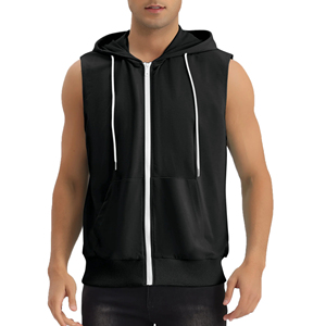 Sudaderas con capucha con cremallera sin mangas de estilo deportivo para hombre al por mayor de fábrica, sudaderas con capucha de invierno teñidas lisas impresas con logotipo personalizado de diferentes colores - Product Image 1